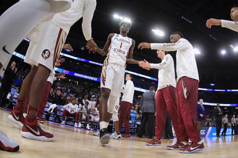 ORLANDO, FL - MARCH 16:  Jonathan Isaac #1 of the Florida State Seminoles is introduced...