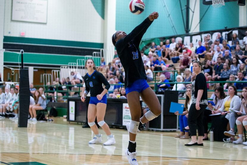 Byron Nelson outside hitter Charitie Luper (10) passes the ball during a match against...