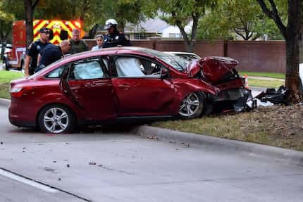 The crash forced a 2013 Fort Fusion into a tree along South Carrier Parkway.
