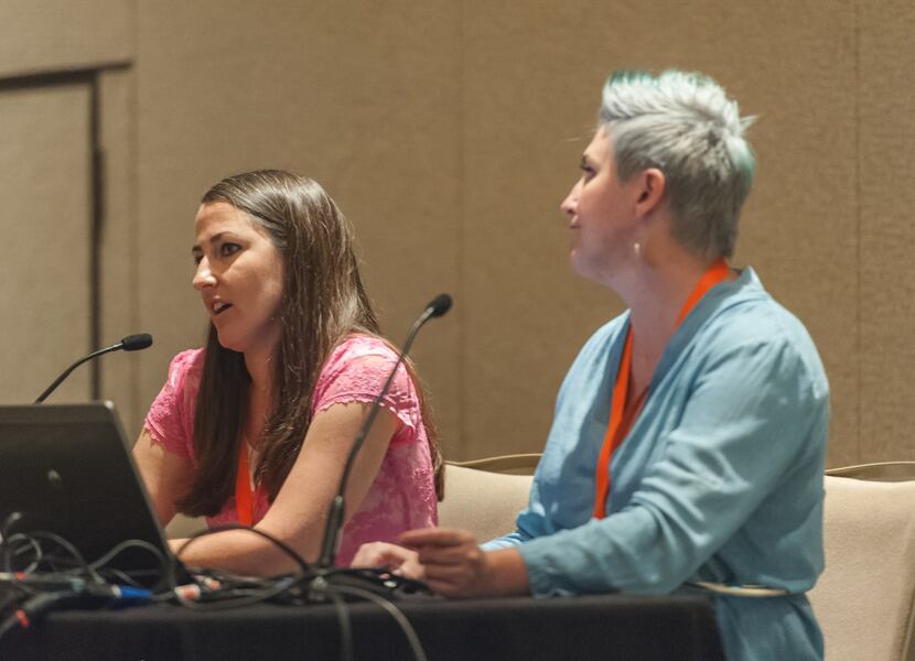 Rachel Farnsworth (left) and Ashlee Marie Prisbrey spoke at a panel discussion, "How to...