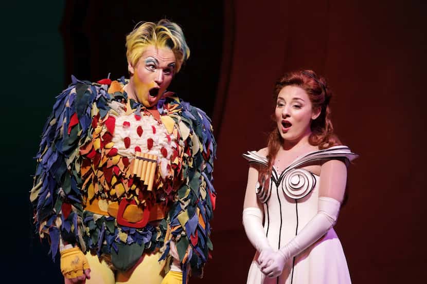 Papageno, played by Sean Michael Plumb, left, and Pamina, played by Andrea Carroll, perform...