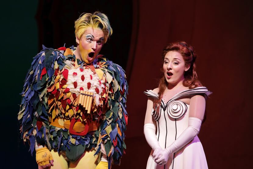 Papageno, played by Sean Michael Plumb, left, and Pamina, played by Andrea Carroll, perform...