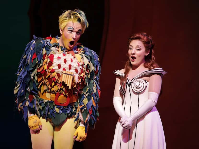 Papageno, played by Sean Michael Plumb, and Pamina, played by Andrea Carroll, perform during...