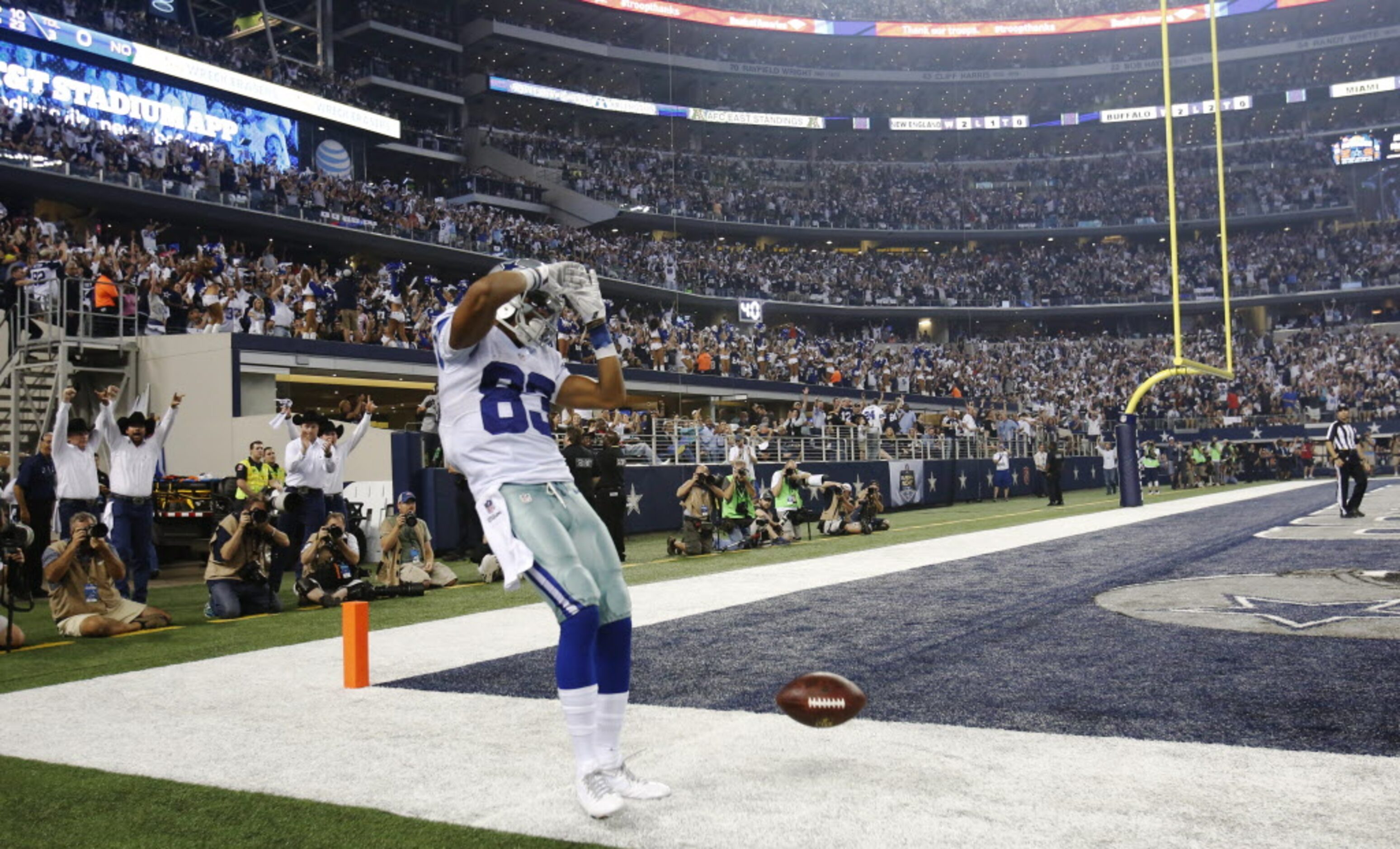 Dallas Cowboys wide receiver Terrance Williams (83) celebrates after scoring a touchdown in...