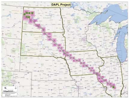 The pipeline route stretches from North Dakota to Illinois.