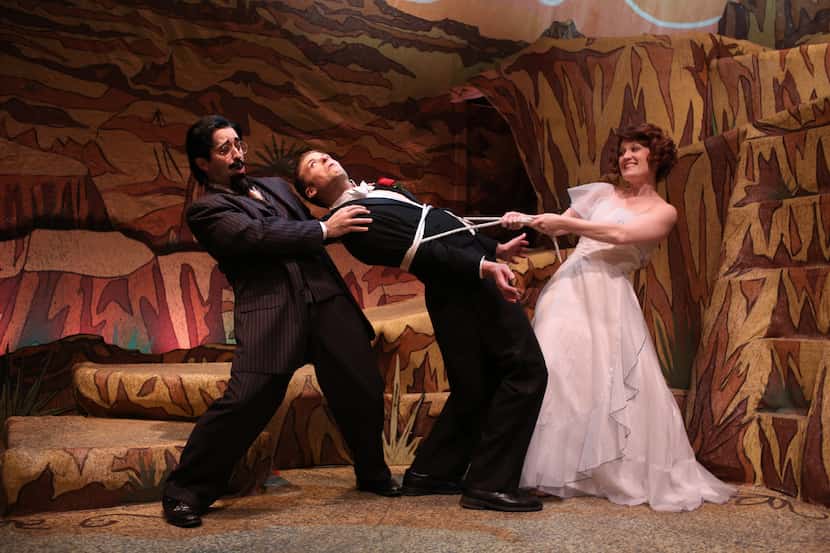 (left to right) Brian Hathaway, Sam Beasley and Emily Lockhart act in  "Crazy for You," a...