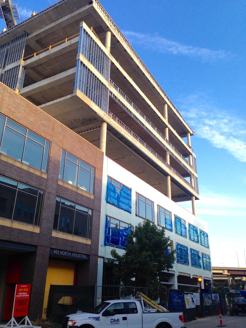 The new Luminary Building is under construction on Houston Street in downtown Dallas' West End.