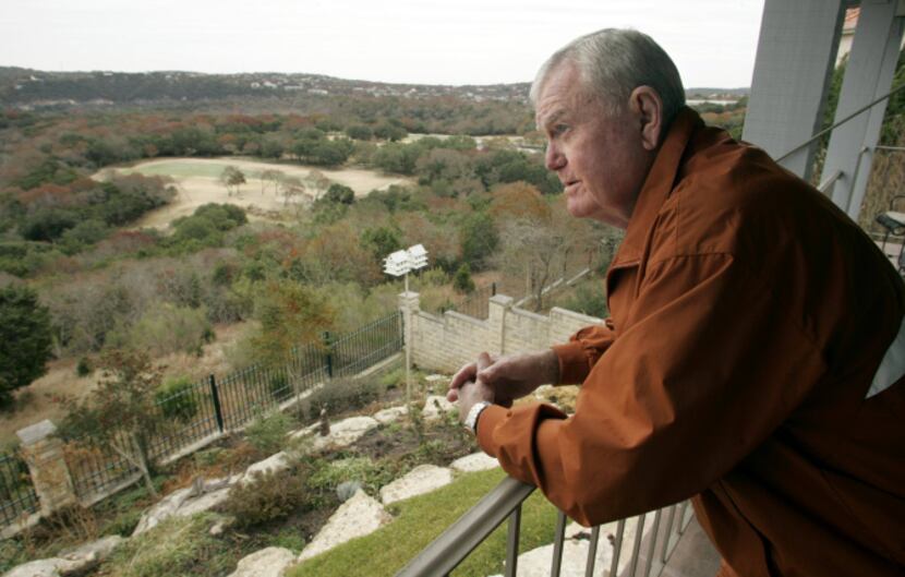 Former Texas head coach Darrell Royal at his Austin home overlooking Barton Creek Country...