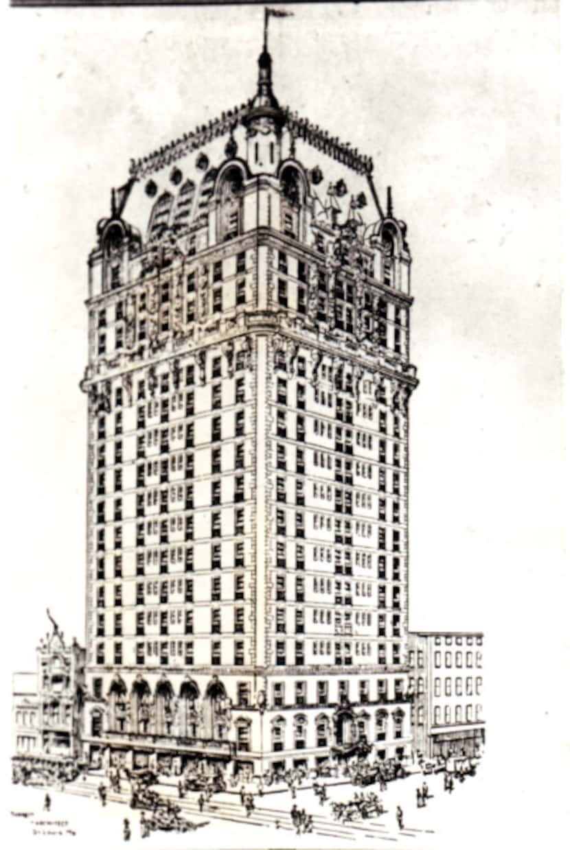 Early drawing of Dallas' Adolphus Hotel built by St. Louis beer baron Adolphus Busch.