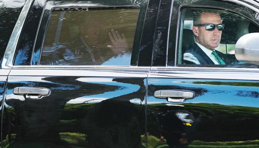 Former President Donald Trump leaves his Trump National Doral resort, Tuesday, June 13, 2023...