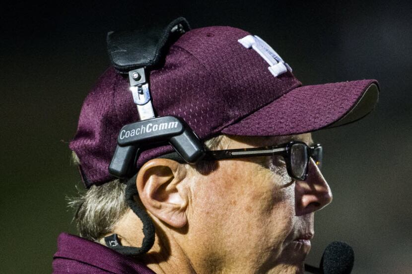 Mesquite head coach Robbie Robinson watches from the sideline during the fourth quarter of...