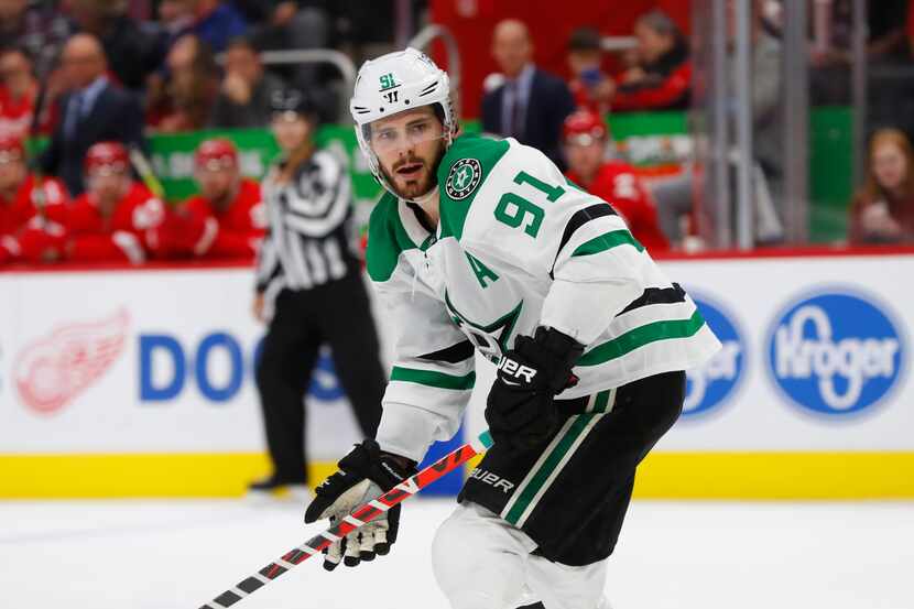 Dallas Stars center Tyler Seguin skates against the Detroit Red Wings in the third period of...