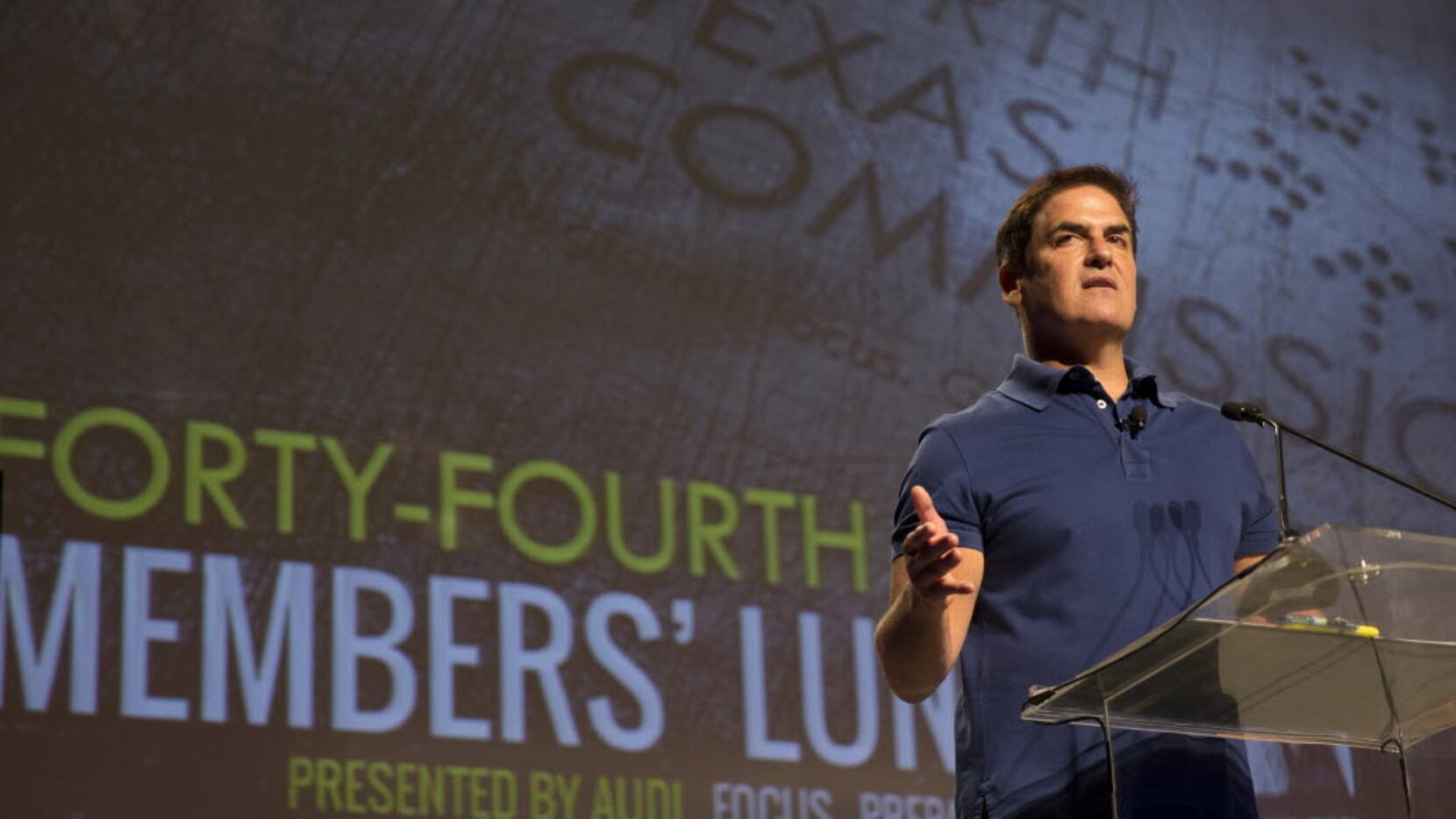 Dallas Mavericks owner Mark Cuban delivers his keynote speech during the North Texas...