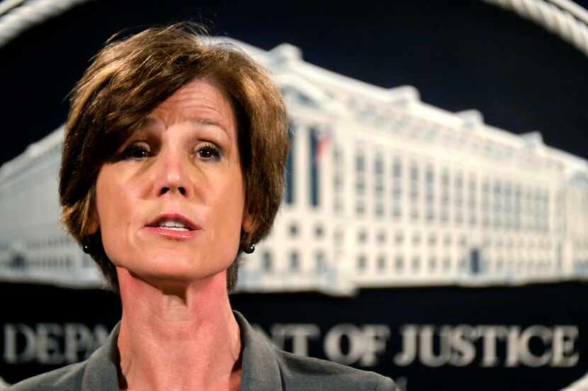 Deputy Attorney General Sally Yates speaks during a news conference at the Justice...