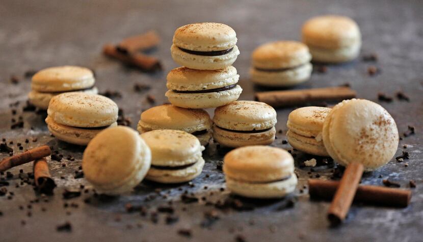 Basic macaron shells are filled with Chocolate Chai Spice Ganache and sprinkled with more...