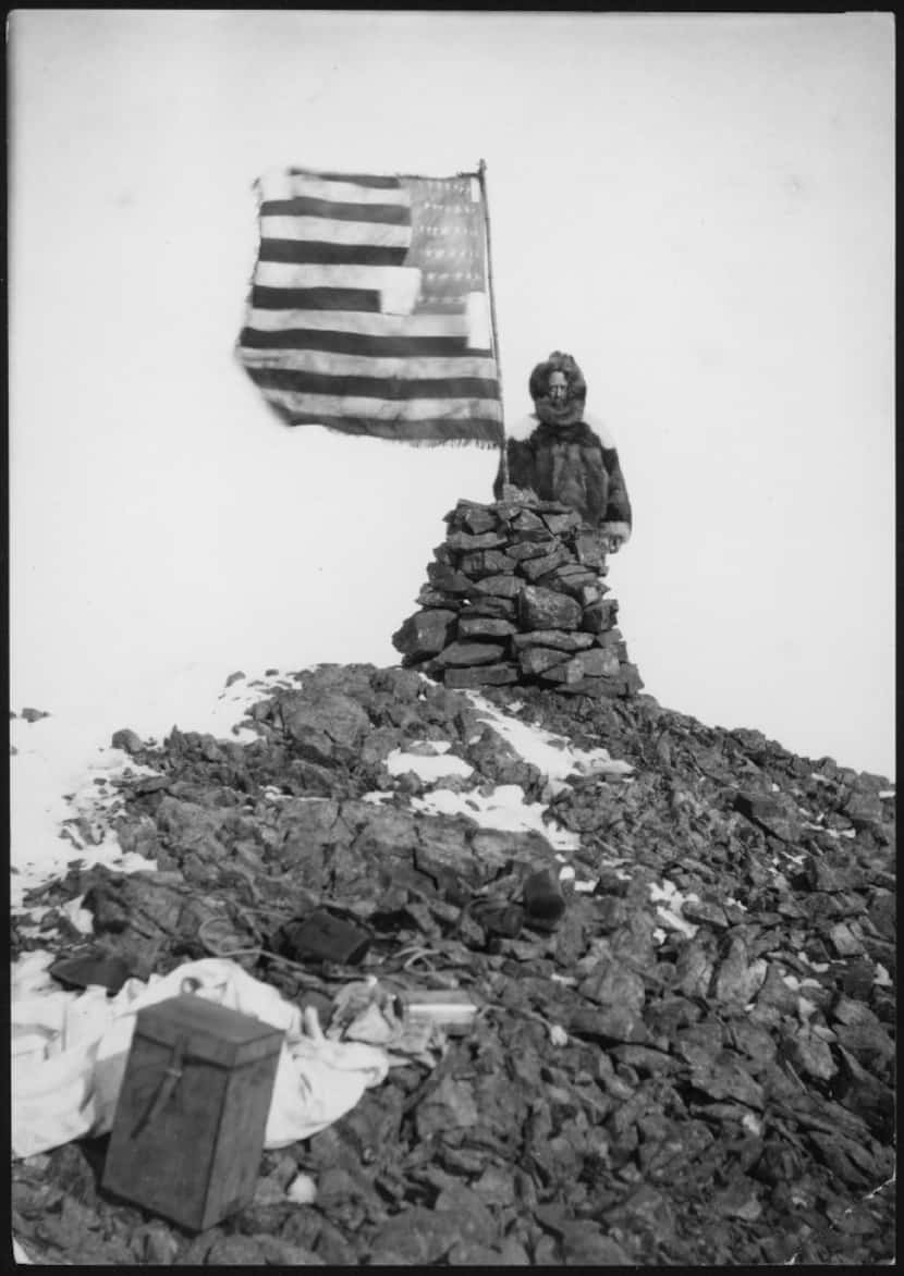 The great explorer Robert Peary at his cairn atop Cape Thomas Hubbard, 1906.  Peary reported...