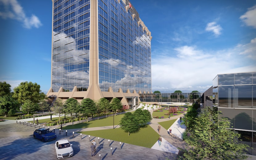 The 18-story tower on Stemmons Freeway is getting a complete redo.