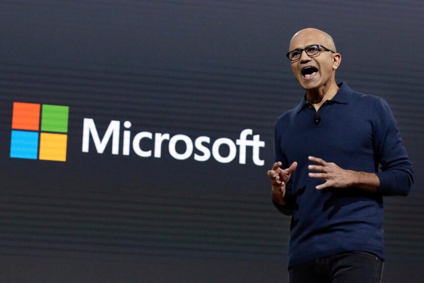 Microsoft CEO Satya Nadella addresses a Microsoft media event in New York, Wednesday, Oct....