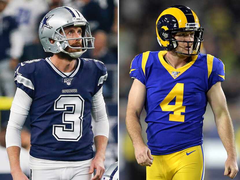 Dallas Cowboys kickers Kai Forbath (left) and Greg Zuerlein (right).