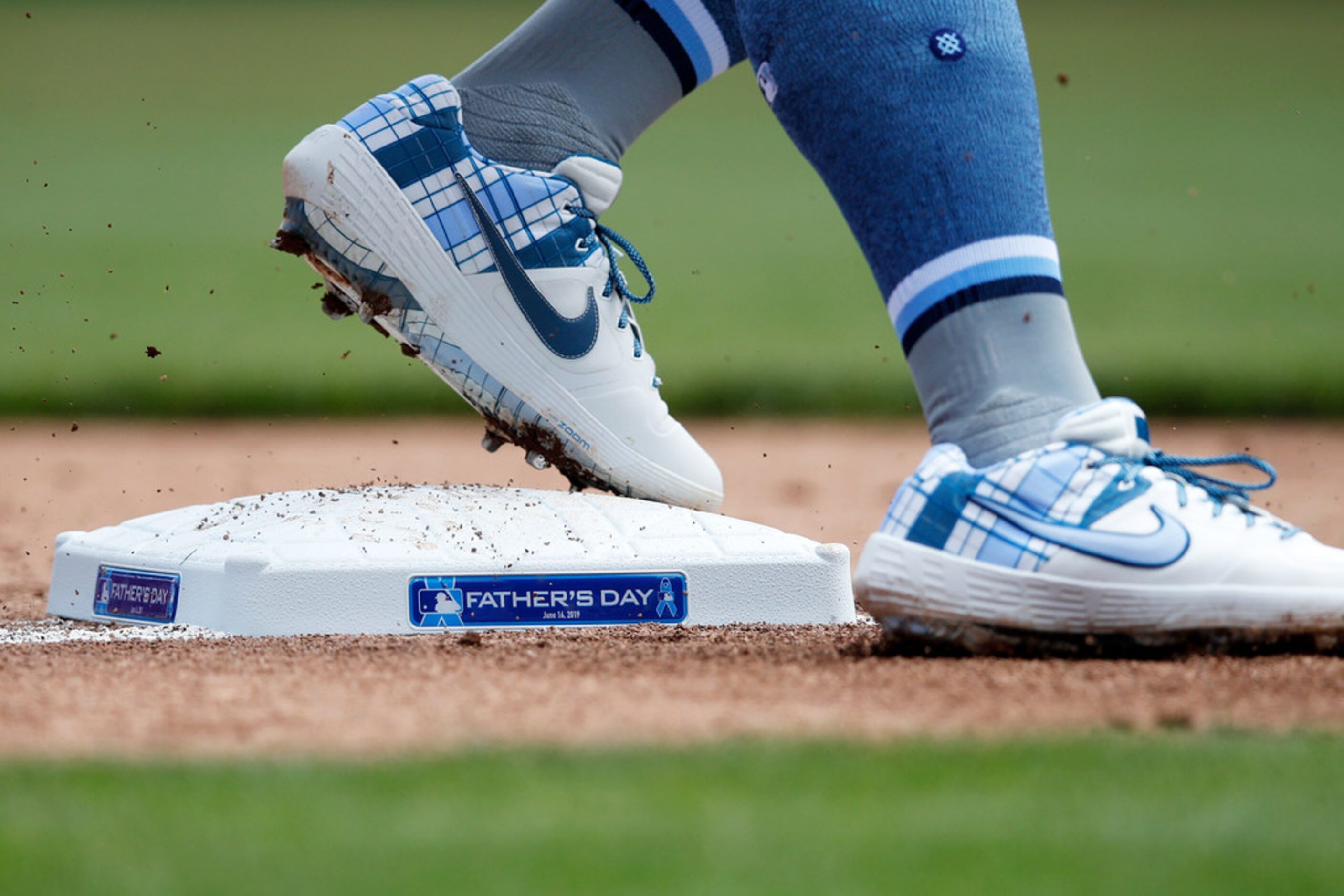 CINCINNATI, OH - JUNE 16: Detailed view of third base with Father's Day message in the...