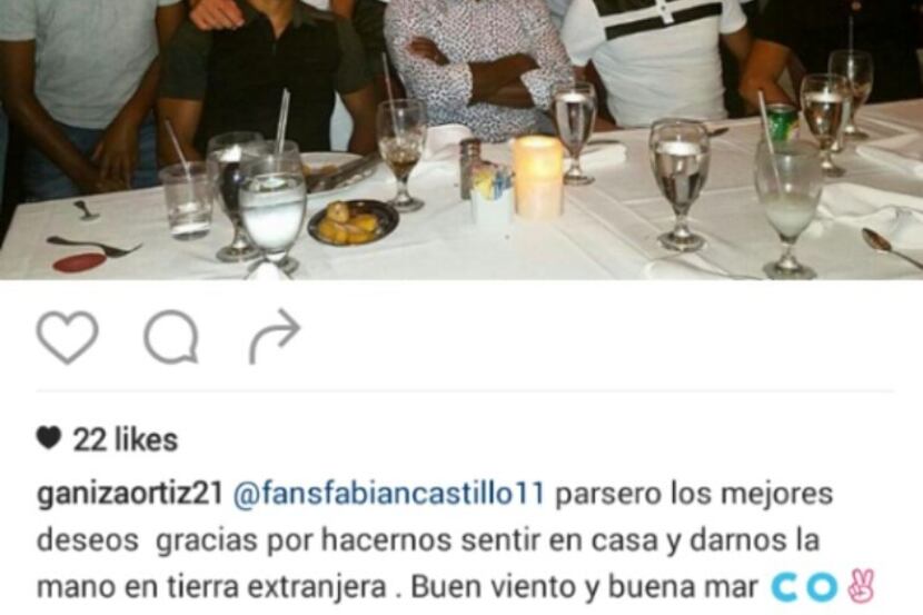 Fabian Castillo and teammates at a possible farewell dinner.