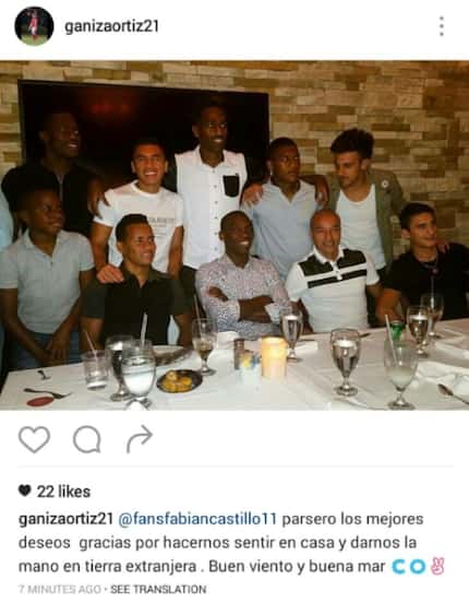 Fabian Castillo and teammates at a possible farewell dinner.
