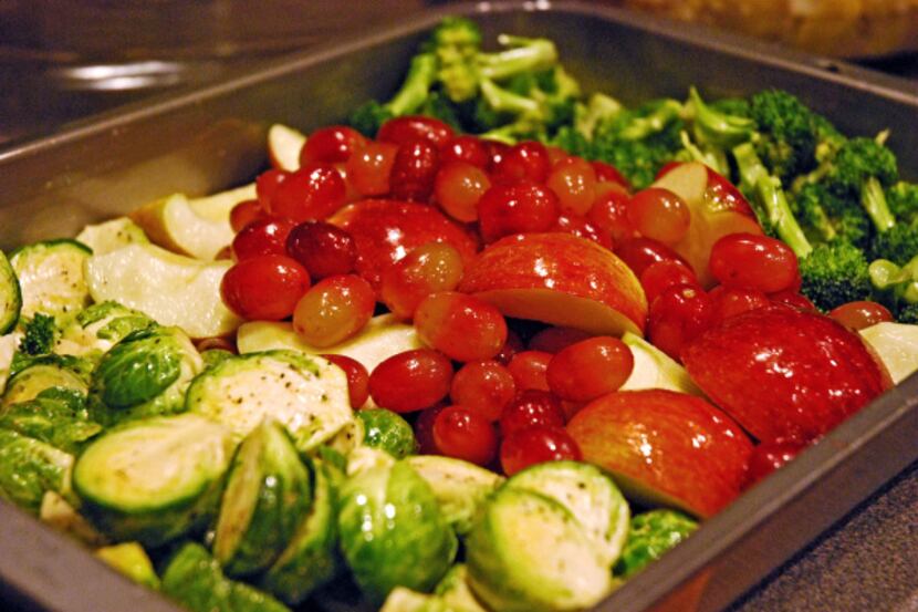 Roasted Sprout Medley tosses in apples, grapes, walnuts, and, for an extra nutrition boost,...