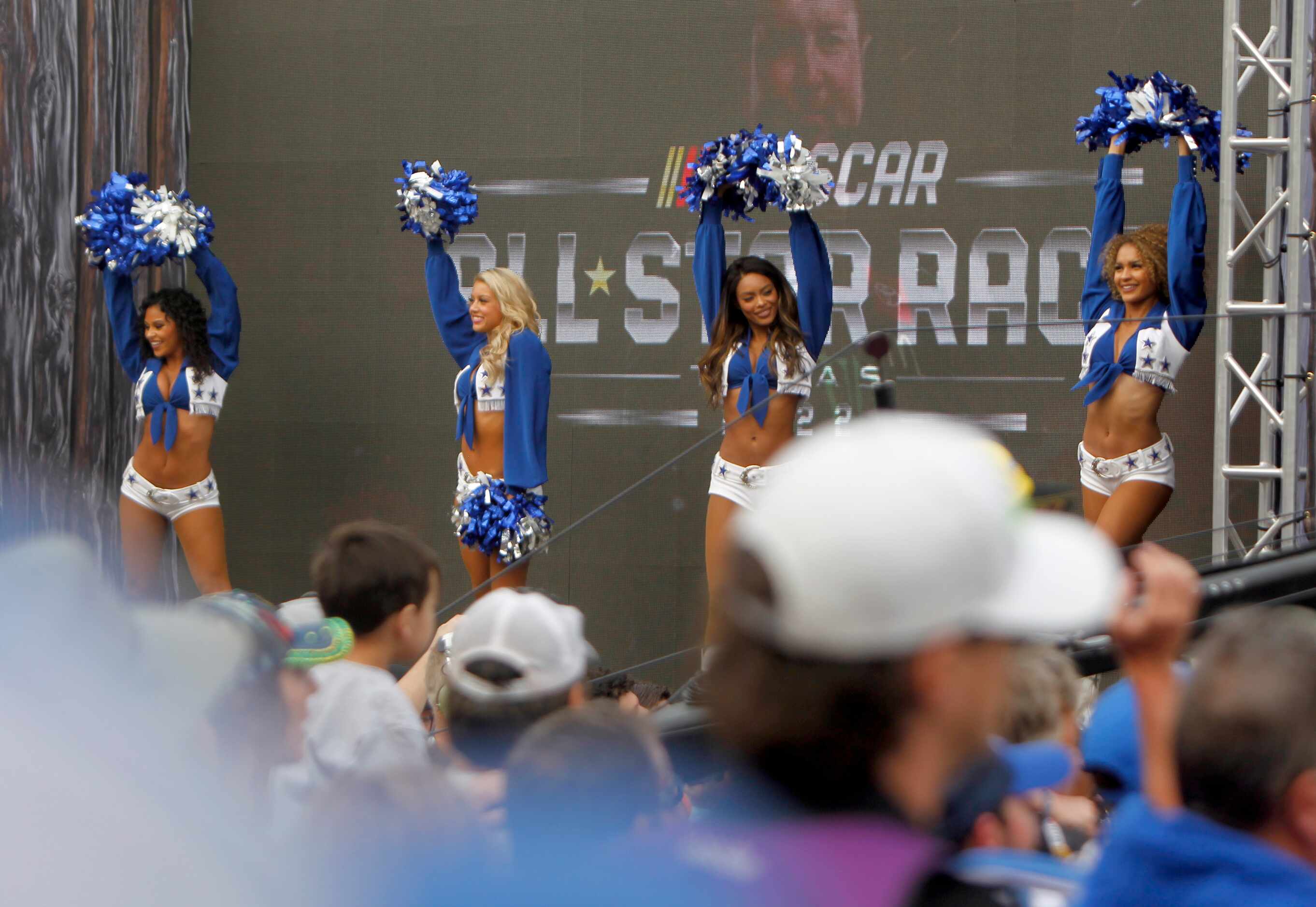 Members of the Dallas Cowboys Cheerleaders perform during driver introductions prior to the...