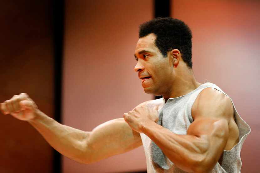 Preston Butler III as Muhammad Ali performs during a rehearsal for Dallas Theater Center's...