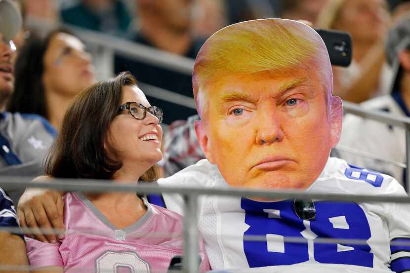 A Dallas Cowboys fan came dressed for Halloween in a Dez Bryant jersey and Donald Trump mask...