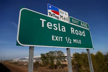 An exterior view of Gigafactory Texas, Tesla’s automotive manufacturing facility along Texas...