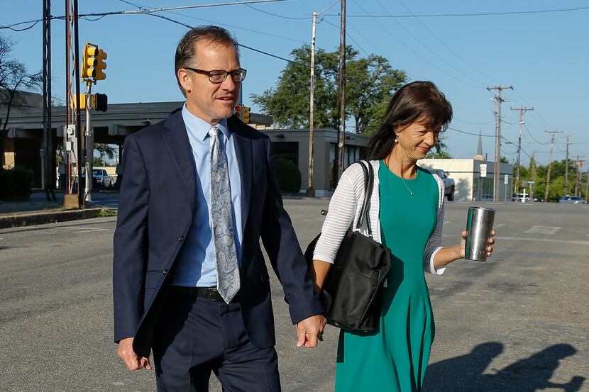 Mark Jordan and former Richardson Mayor Laura Jordan enter the Paul Brown Federal Building...
