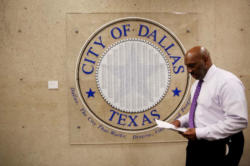 Dallas city manager T.C. Broadnax returns to his office in Dallas City Hall on Feb. 1.
