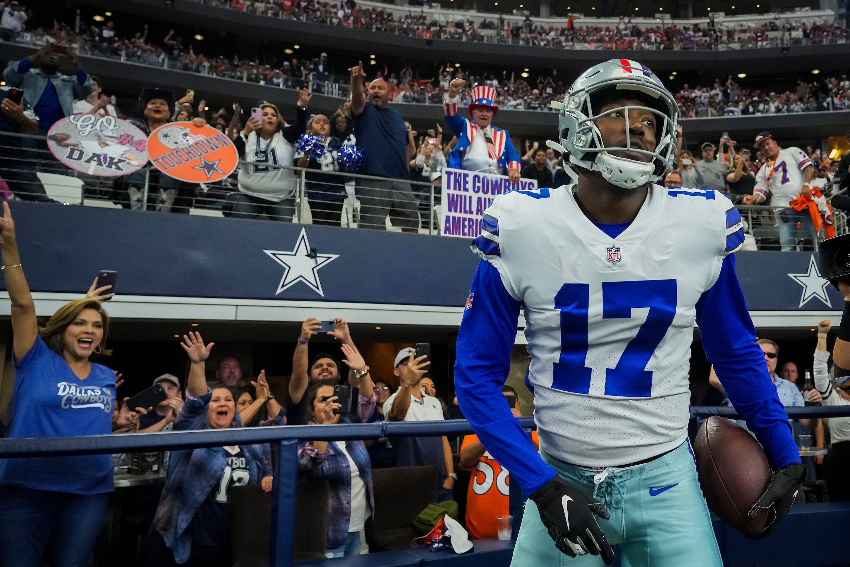 Dallas Cowboys wide receiver Malik Turner (17) celebrates after scoring on a touchdown...