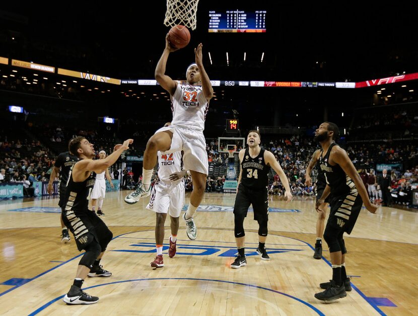 Virginia Tech forward Zach LeDay (32) puts up a shot against Wake Forest during the first...