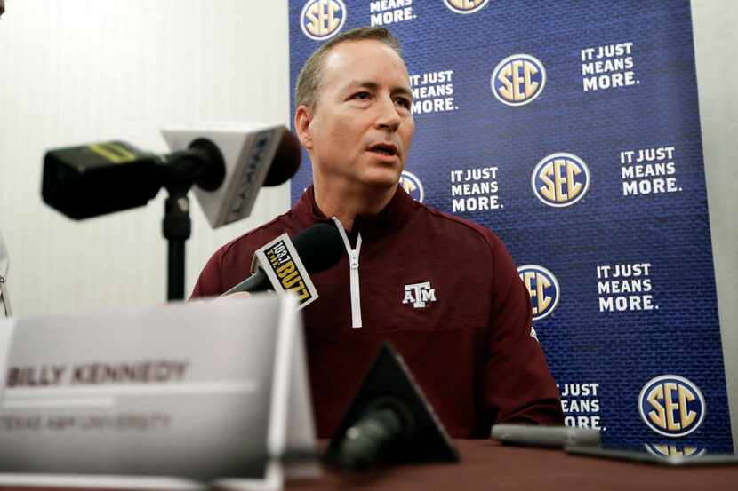Texas A&M head coach Billy Kennedy answers questions during the Southeastern Conference...