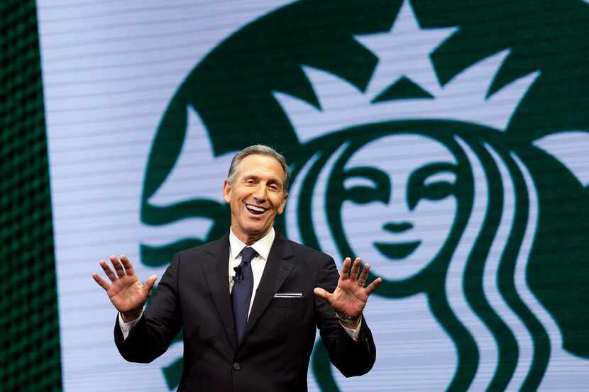 Starbucks CEO Howard Schultz speaks at the Starbucks annual shareholders meeting in Seattle...