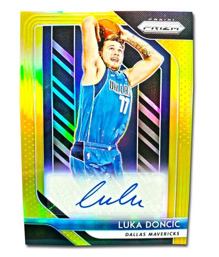A Luka Doncic trading card from Panini America's Prizm Rookie series recently sold for...