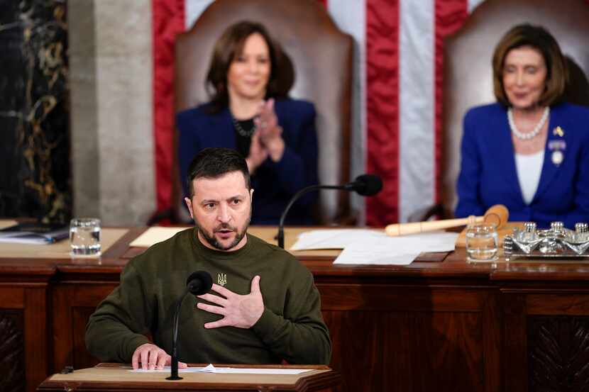 Ukrainian President Volodymyr Zelenskyy addresses a joint meeting of Congress on Capitol...