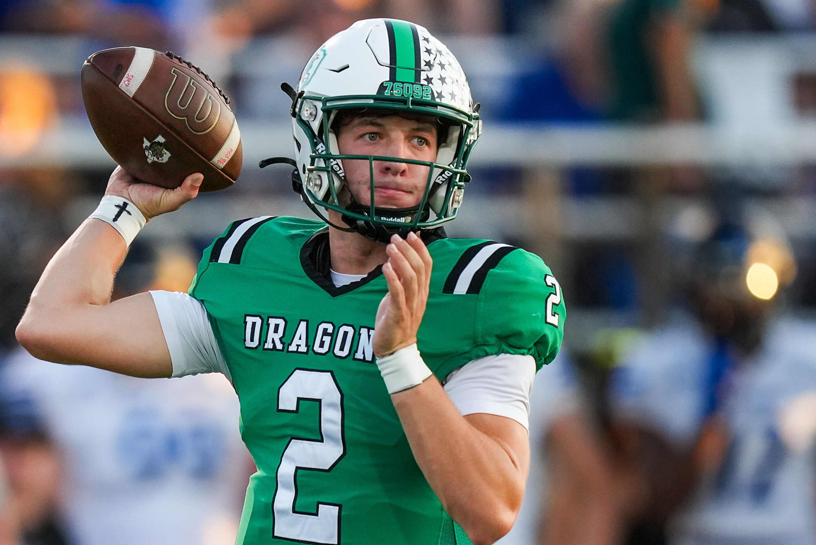 Southlake Carroll quarterback Angelo Renda (2) throws a pass during the first half of a...