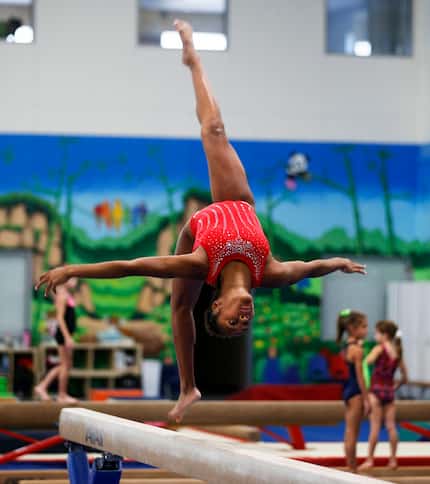 Skye Blakely during practice at WOGA Gymnastics in Frisco, Texas on Thursday, July 23, 2020....