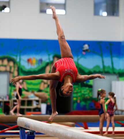 Skye Blakely during practice at WOGA Gymnastics in Frisco, Texas on Thursday, July 23, 2020....