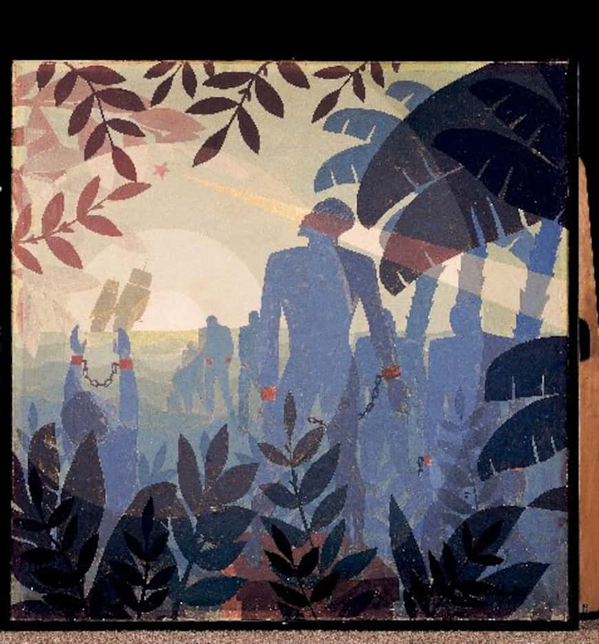 Aaron Douglas' mural "Into Bondage" was one of the four murals he painted for the Hall of...