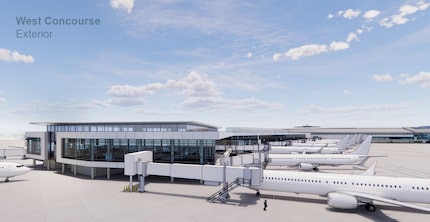 A rendering of the west concourse exterior at William P. Hobby Airport.