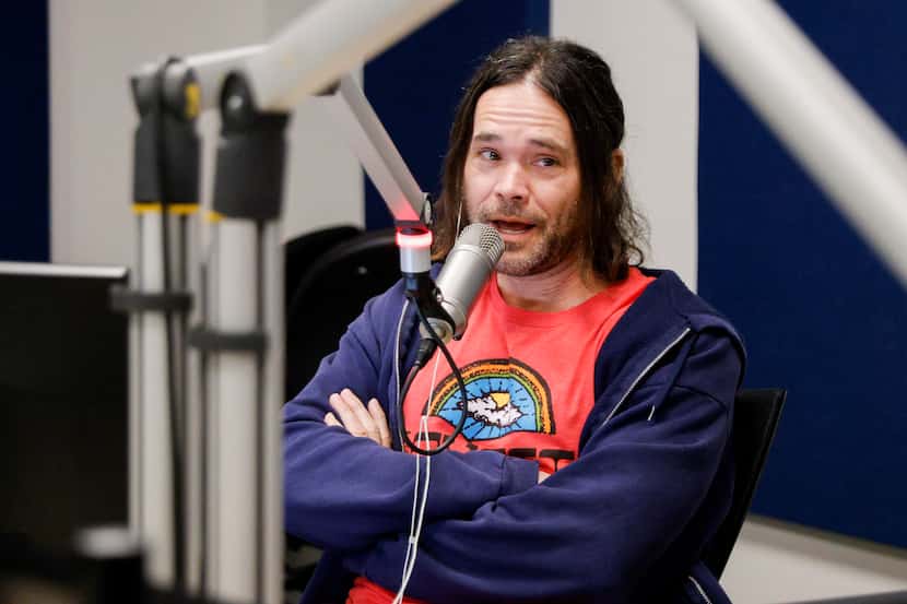 The Ticket's Corby Davidson talks during his show at The Ticket’s studio in Dallas, Tuesday,...