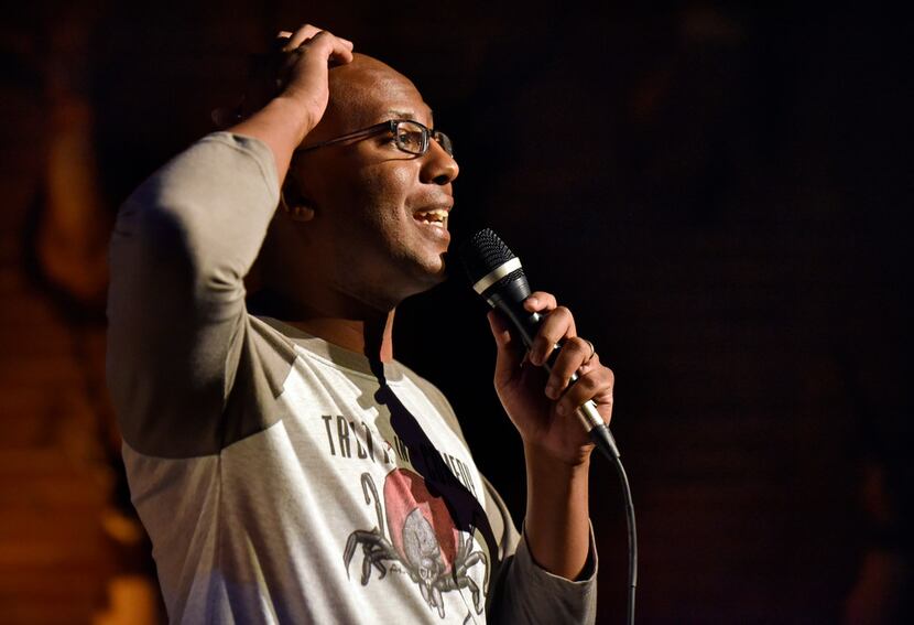 Comedian Byron Stamps, shown performing last month at Full City Rooster in Dallas, is...