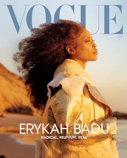 Erykah Badu appears on the March 2023 cover of "Vogue."