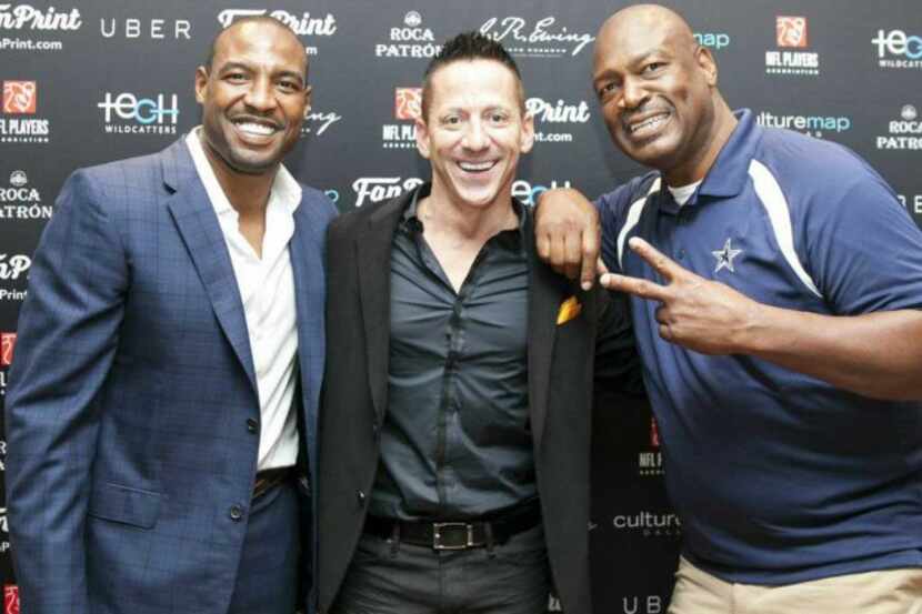 Darren Woodson, FanPrint CEO TK Stohlman and Charles Haley at FanPrint's NFLPA launch party...