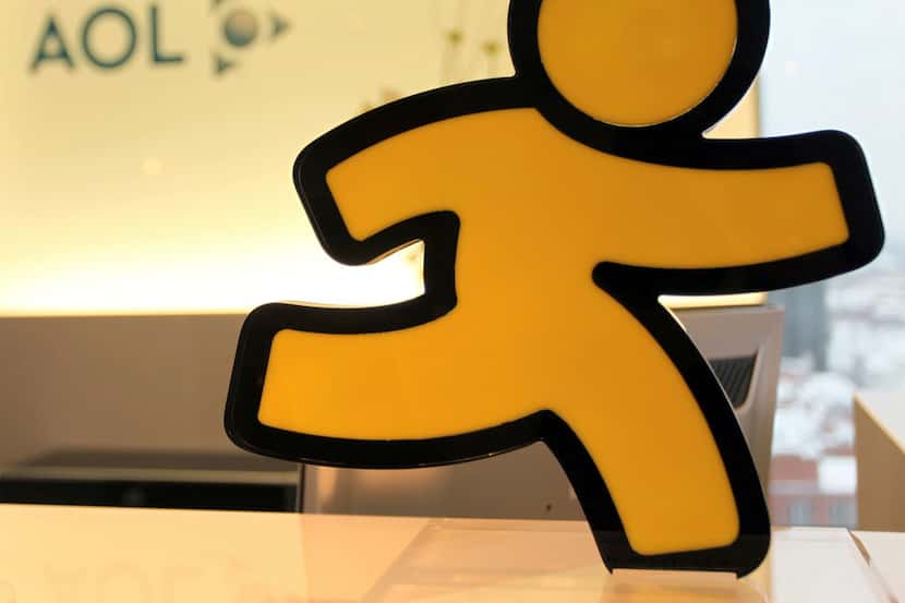 FILE - In this Jan. 12, 2010, file photo, an AOL logo is seen in the company's office in...