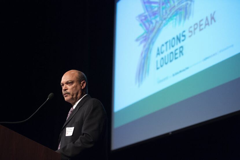 El Centro College President Jose Adames speaks during the first Actions Speak Louder forum...